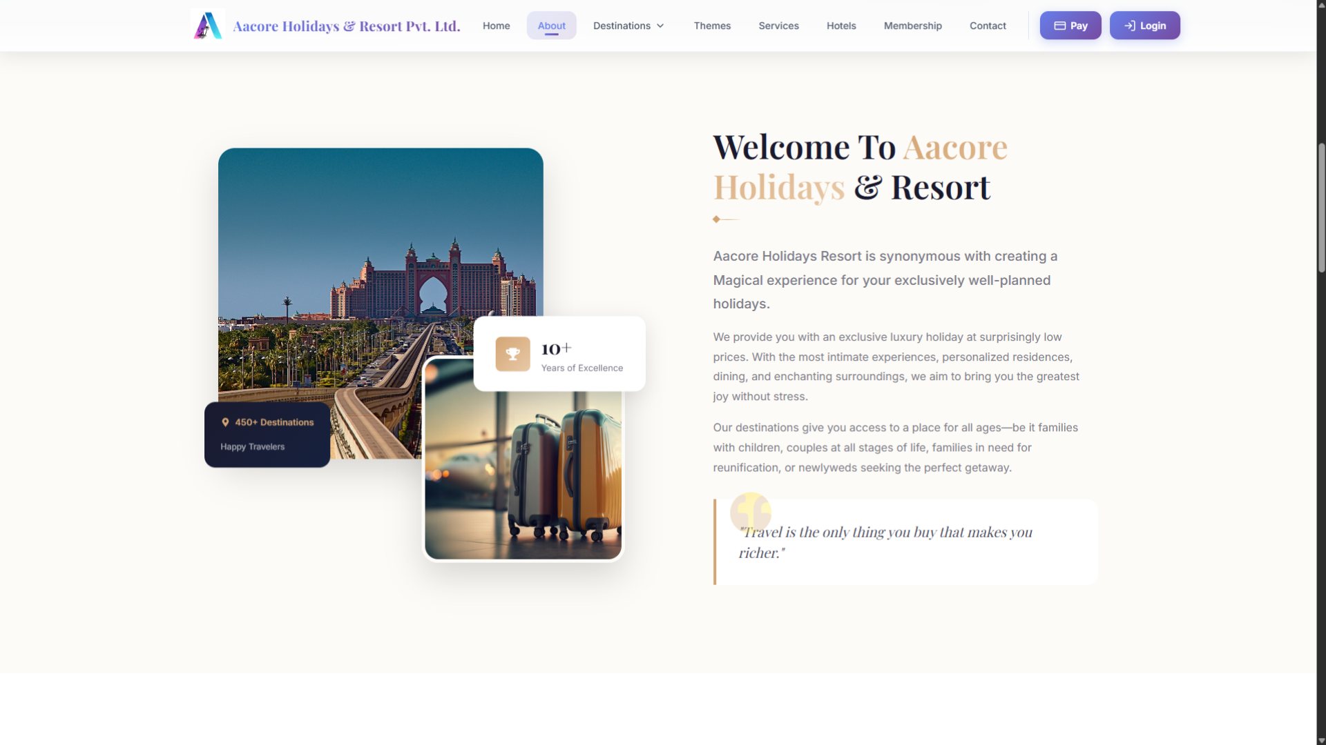 Aacore Holidays Resort Website